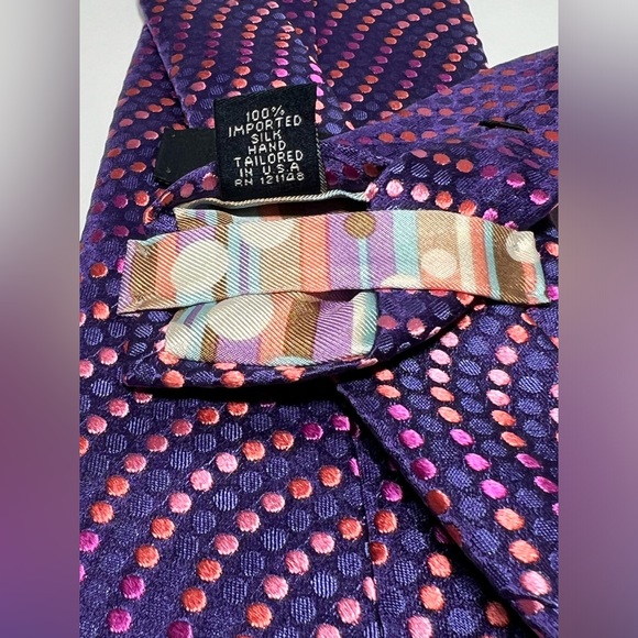 Ted Baker Tie London Purple Wavy Multi Colored Dots 100% Silk Hand Tailored - Picture 8 of 8